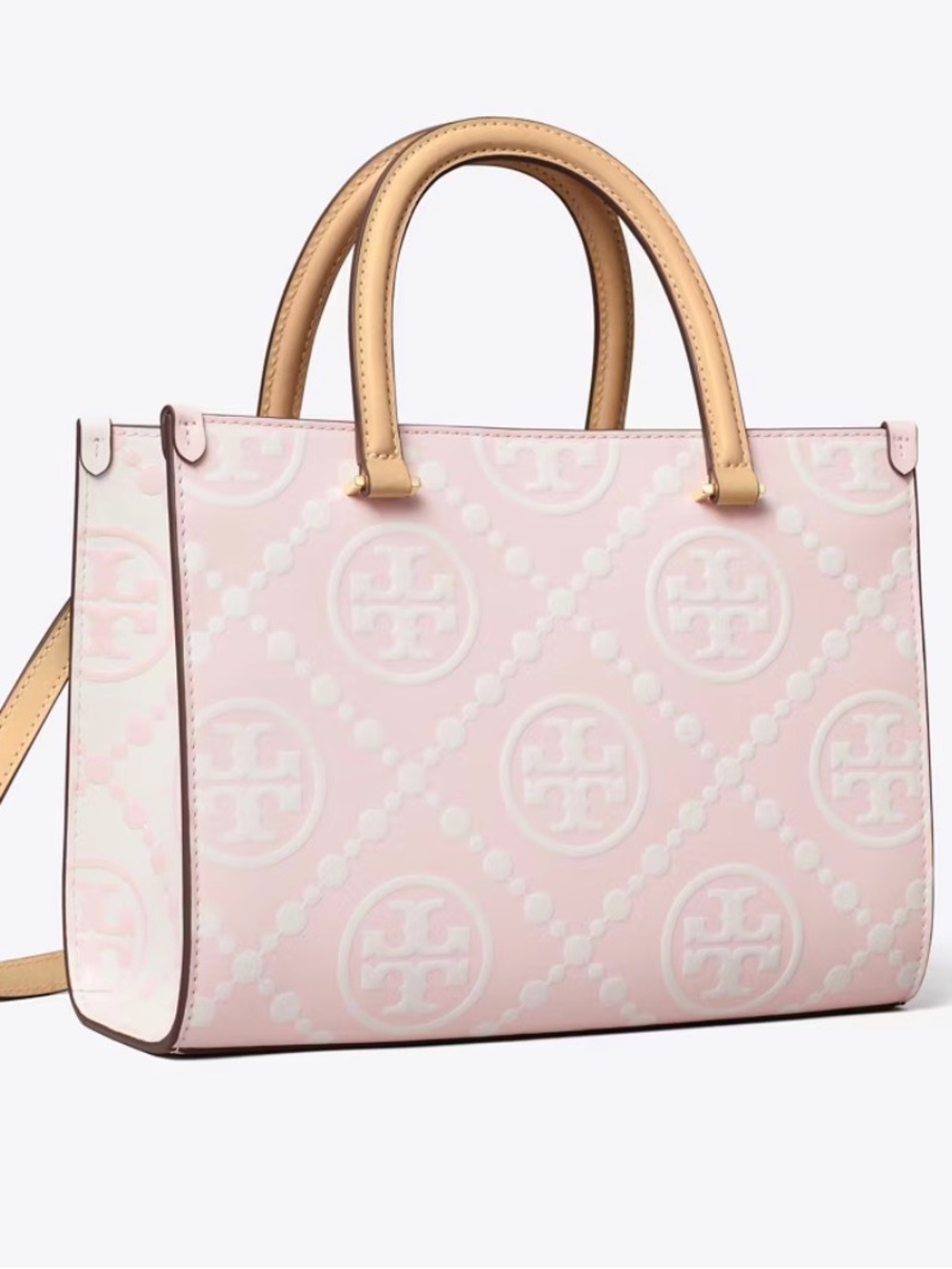 TORY BURCH T MONOGRAM CONTRAST EMBOSSED TOP-HANDLE TOTE POWDER PINK NWT